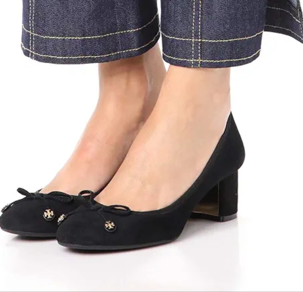 Tory Burch LailaGrosgrain suede black  block heels pumps 7.5